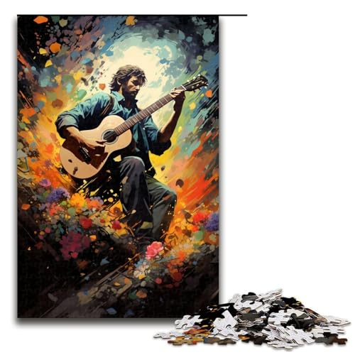 1000-teiliges Puzzle für Erwachsene farbenfrohes psychedelisches Gitarristen-Puzzle für Erwachsene Holzpuzzle anspruchsvolles Spiel 1000 Teile (75 x 50 cm) von mowenbingpeng