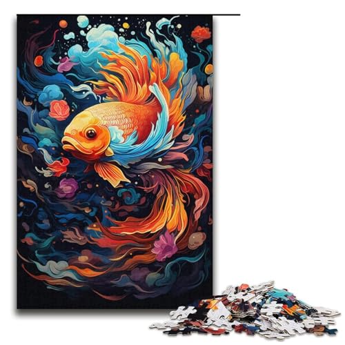 1000-teiliges Puzzle für Erwachsene farbenfrohes psychedelisches Goldfisch-Puzzle für Lernspiele Herausforderung Spielzeug Kunstwerk Geschenk 1000 Teile (38 x 26 cm) von mowenbingpeng