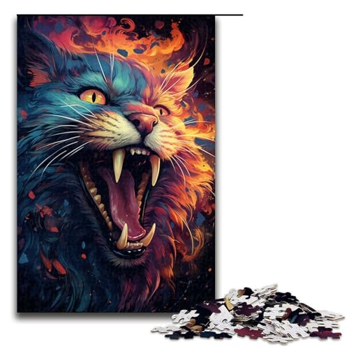 1000-teiliges Puzzle für Erwachsene farbenfrohes psychedelisches Hellcat-Puzzle für Erwachsene Holzpuzzle anspruchsvolles Spiel 1000 Teile (75 x 50 cm) von mowenbingpeng