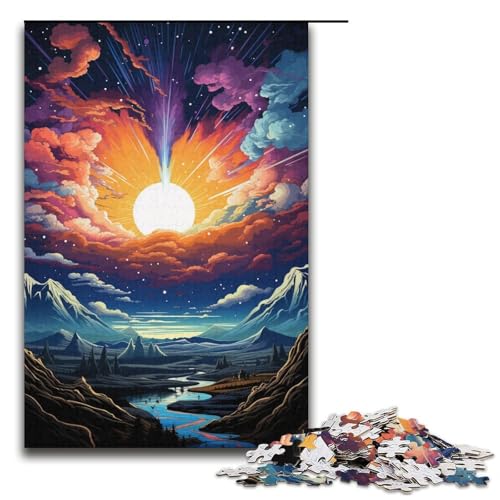 1000-teiliges Puzzle für Erwachsene farbenfrohes psychedelisches Landschaftskunst-Puzzle für Kinder Holzpuzzle Lernspiel für Erwachsene 1000 Teile (38 x 26 cm) von mowenbingpeng