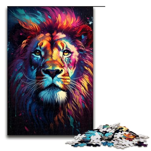 1000-teiliges Puzzle für Erwachsene farbenfrohes psychedelisches Löwen-Puzzle für Erwachsene Holzpuzzle anspruchsvolles Spiel 1000 Teile (75 x 50 cm) von mowenbingpeng