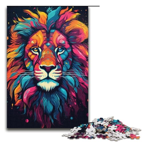 1000-teiliges Puzzle für Erwachsene farbenfrohes psychedelisches Löwen-Puzzle für Lernspiele Herausforderung Spielzeug Kunstwerk Geschenk 1000 Teile (38 x 26 cm) von mowenbingpeng