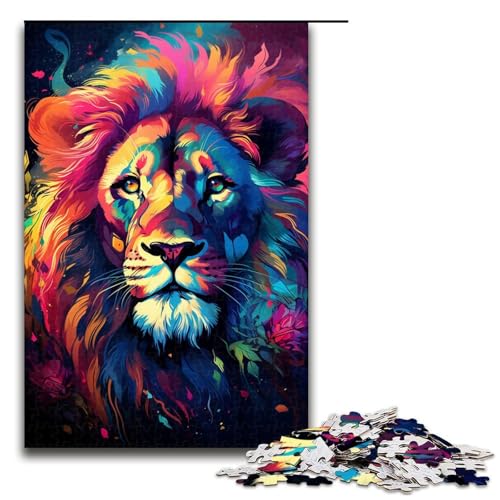 1000-teiliges Puzzle für Erwachsene farbenfrohes psychedelisches Löwenkopf-Puzzle für Erwachsene Holzpuzzle anspruchsvolles Spiel 1000 Teile (75 x 50 cm) von mowenbingpeng