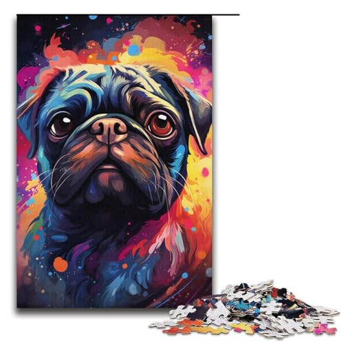 1000-teiliges Puzzle für Erwachsene farbenfrohes psychedelisches Mops-Spiel ganze Familie 1000 Teile (38 x 26 cm) von mowenbingpeng