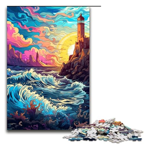 1000-teiliges Puzzle für Erwachsene farbenfrohes psychedelisches Motiv der Bastis-Küste in Frankreich Puzzle für Erwachsene Holzpuzzle anspruchsvolles Spiel 1000 Teile (75 x 50 cm) von mowenbingpeng