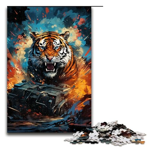 1000-teiliges Puzzle für Erwachsene farbenfrohes psychedelisches Motiv eines Tigerpanzers in Aktion Puzzle für Lernspiele Herausforderung Spielzeug Kunstwerk Geschenk 1000 Teile (75 x 50 cm) von mowenbingpeng