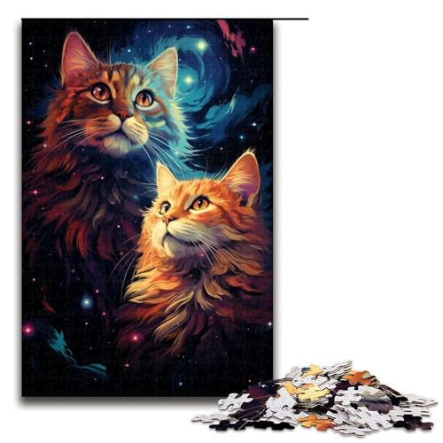 1000-teiliges Puzzle für Erwachsene farbenfrohes psychedelisches Mystery-Katzen-Puzzle für Lernspiele Herausforderung Spielzeug Kunstwerk Geschenk 1000 Teile (75 x 50 cm) von mowenbingpeng