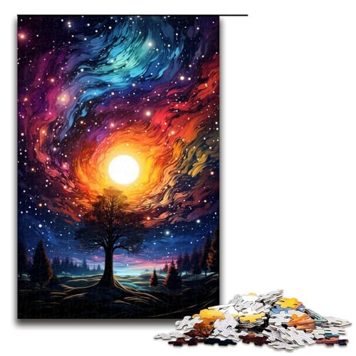 1000-teiliges Puzzle für Erwachsene farbenfrohes psychedelisches Nacht-Sternenhimmel-Puzzle für Erwachsene Holzpuzzle anspruchsvolles Spiel 1000 Teile (75 x 50 cm) von mowenbingpeng