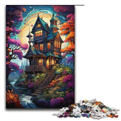 1000-teiliges Puzzle für Erwachsene farbenfrohes psychedelisches Natur-Fantasie-Baumhaus-Puzzle für Lernspiele Herausforderung Spielzeug Kunstwerk Geschenk 1000 Teile (38 x 26 cm) von mowenbingpeng