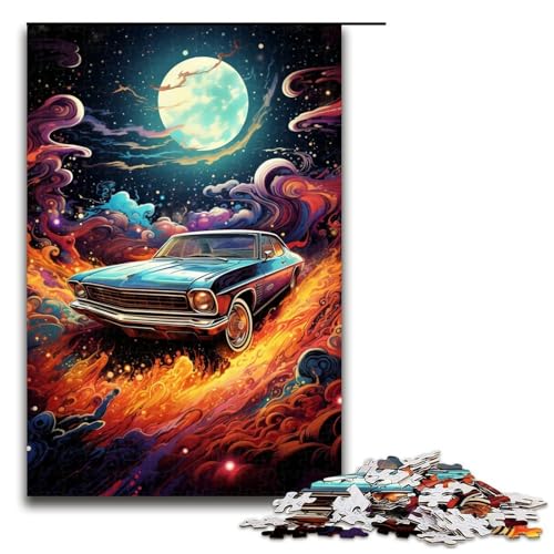 1000-teiliges Puzzle für Erwachsene farbenfrohes psychedelisches Neon-Auto-Mond-Spiel Puzzles ganze Familie 1000 Teile (75 x 50 cm) von mowenbingpeng