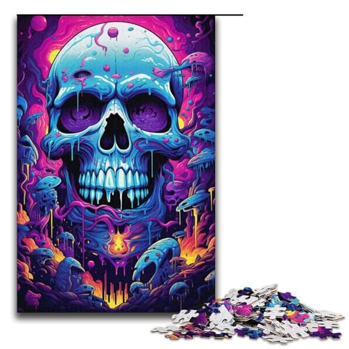 1000-teiliges Puzzle für Erwachsene farbenfrohes psychedelisches Neon-Totenkopf-Holzpuzzle Lernspiel für Erwachsene Herausforderungsspielzeug 1000 Teile (38 x 26 cm) von mowenbingpeng