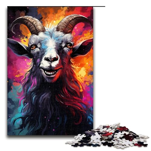 1000-teiliges Puzzle für Erwachsene farbenfrohes psychedelisches Neon-Ziegen-Puzzle für Erwachsene Holzpuzzle anspruchsvolles Spiel 1000 Teile (75 x 50 cm) von mowenbingpeng
