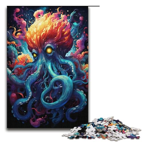 1000-teiliges Puzzle für Erwachsene farbenfrohes psychedelisches Oktopus-Holzpuzzle Lernspiel für Erwachsene Herausforderungsspielzeug 1000 Teile (38 x 26 cm) von mowenbingpeng