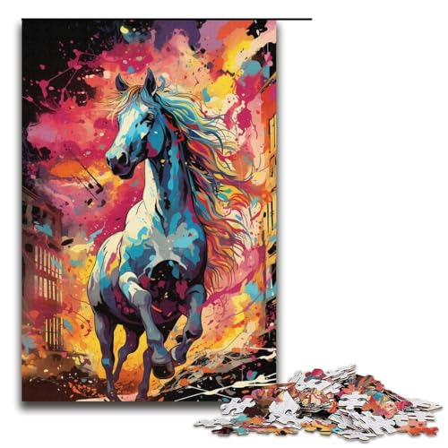 1000-teiliges Puzzle für Erwachsene farbenfrohes psychedelisches Pferdepuzzle praktisches Spiel 1000 Teile (38 x 26 cm) von mowenbingpeng