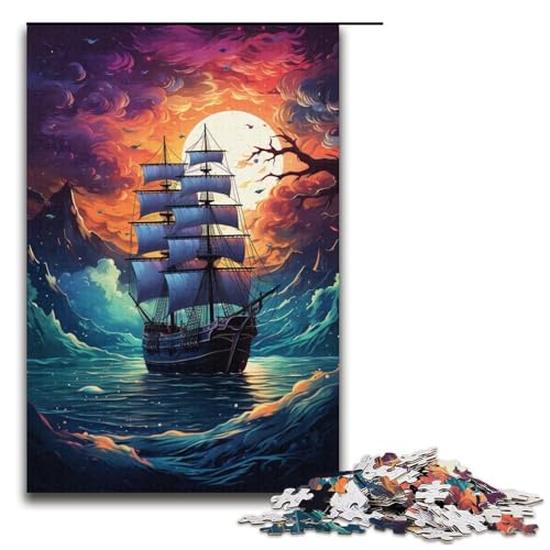 1000-teiliges Puzzle für Erwachsene farbenfrohes psychedelisches Piratenschiff-Spiel ganze Familie 1000 Teile (38 x 26 cm) von mowenbingpeng