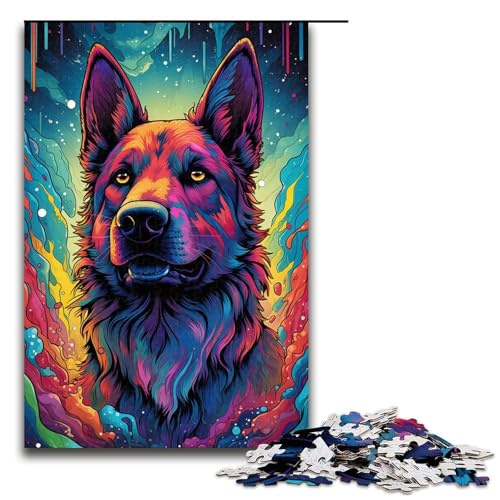 1000-teiliges Puzzle für Erwachsene farbenfrohes psychedelisches Puzzle mit deutschem Schäferhund Holzpuzzle anspruchsvolles Spiel 1000 Teile (75 x 50 cm) von mowenbingpeng