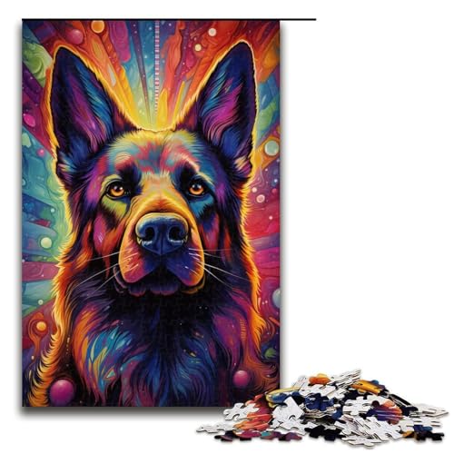 1000-teiliges Puzzle für Erwachsene farbenfrohes psychedelisches Puzzle mit deutschem Schäferhund – anspruchsvolles Spiel EIN Kunstwerk geeignet für Jugendliche ab 14 Jahren 1000 Teile (75 x 50 cm) von mowenbingpeng