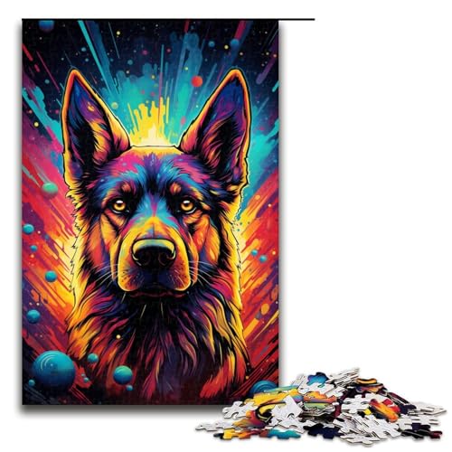 1000-teiliges Puzzle für Erwachsene farbenfrohes psychedelisches Puzzle mit deutschem Schäferhund praktisches Spiel 1000 Teile (75 x 50 cm) von mowenbingpeng