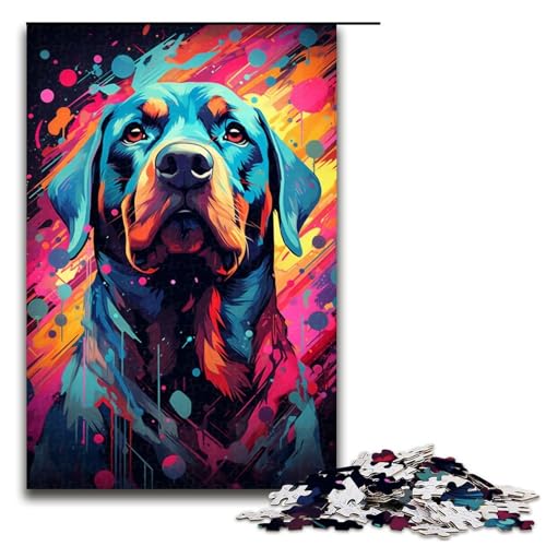 1000-teiliges Puzzle für Erwachsene farbenfrohes psychedelisches Rottweiler-Spiel ganze Familie 1000 Teile (75 x 50 cm) von mowenbingpeng