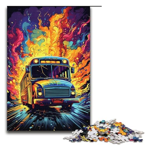 1000-teiliges Puzzle für Erwachsene farbenfrohes psychedelisches Schulbus-Spiel ganze Familie 1000 Teile (38 x 26 cm) von mowenbingpeng