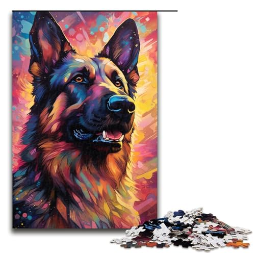 1000-teiliges Puzzle für Erwachsene farbenfrohes psychedelisches Spiel mit deutschem Schäferhund ganze Familie 1000 Teile (75 x 50 cm) von mowenbingpeng