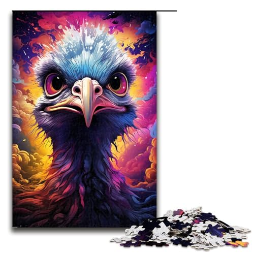 1000-teiliges Puzzle für Erwachsene farbenfrohes psychedelisches Straußenpuzzle für Erwachsene Holzpuzzle anspruchsvolles Spiel 1000 Teile (75 x 50 cm) von mowenbingpeng