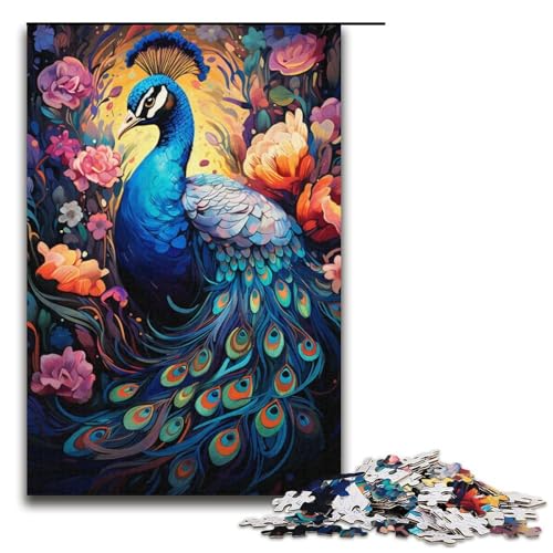 1000-teiliges Puzzle für Erwachsene farbenfrohes psychedelisches Tier Pfau Holzpuzzle für Erwachsene und Kinder Stressabbau-Tool 1000 PCS (38 x 26 cm) von mowenbingpeng