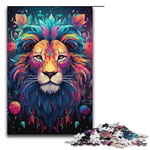 1000-teiliges Puzzle für Erwachsene farbenfrohes psychedelisches Tierlöwen-Holzpuzzle Lernspiel für Erwachsene Herausforderungsspielzeug 1000 Teile (38 x 26 cm) von mowenbingpeng