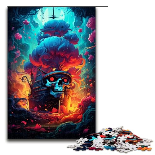 1000-teiliges Puzzle für Erwachsene farbenfrohes psychedelisches Totenkopf-Piratenschiff-Puzzle Geburtstagsgeschenk für Teenager ab 14 Jahren 1000 Teile (75 x 50 cm) von mowenbingpeng