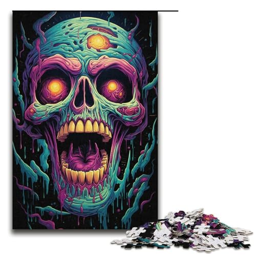 1000-teiliges Puzzle für Erwachsene farbenfrohes psychedelisches Totenkopf-Spiel ganze Familie 1000 Teile (38 x 26 cm) von mowenbingpeng