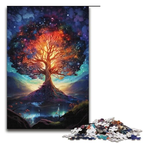 1000-teiliges Puzzle für Erwachsene farbenfrohes psychedelisches Weltenbaum-Puzzle für Lernspiele Herausforderung Spielzeug Kunstwerk Geschenk 1000 Teile (38 x 26 cm) von mowenbingpeng