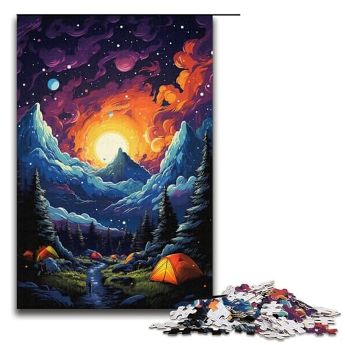 1000-teiliges Puzzle für Erwachsene farbenfrohes psychedelisches Weltraum-Camping-Spiel ganze Familie 1000 Teile (38 x 26 cm) von mowenbingpeng