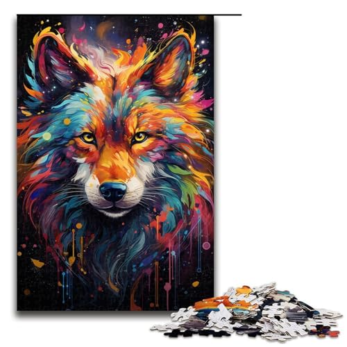 1000-teiliges Puzzle für Erwachsene farbenfrohes psychedelisches Wolf-Kunst-Holzpuzzle Lernspiel für Erwachsene Herausforderungsspielzeug 1000 Teile (75 x 50 cm) von mowenbingpeng