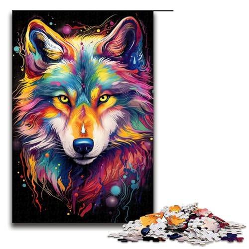 1000-teiliges Puzzle für Erwachsene farbenfrohes psychedelisches Wolf-Puzzle für Lernspiele Herausforderung Spielzeug Kunstwerk Geschenk 1000 Teile (75 x 50 cm) von mowenbingpeng