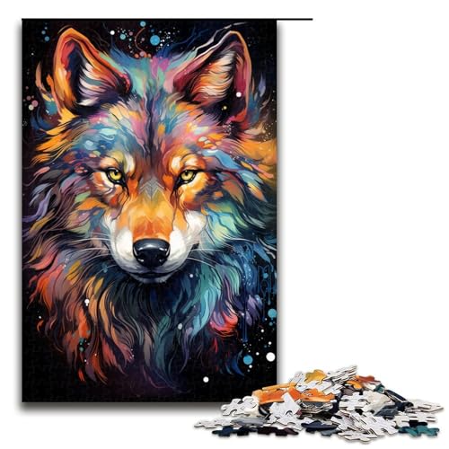 1000-teiliges Puzzle für Erwachsene farbenfrohes psychedelisches Wolfskunst-Spiel ganze Familie 1000 Teile (75 x 50 cm) von mowenbingpeng