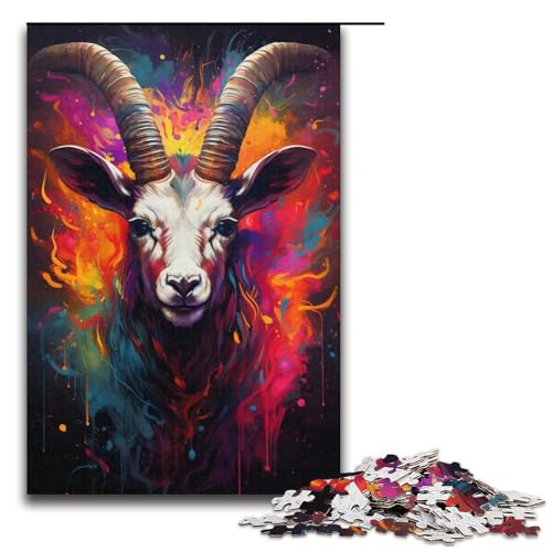 1000-teiliges Puzzle für Erwachsene farbenfrohes psychedelisches Ziegenpuzzle praktisches Spiel 1000 Teile (38 x 26 cm) von mowenbingpeng