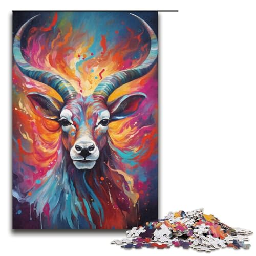 1000-teiliges Puzzle für Erwachsene farbenfrohes psychedelisches Ziegenpuzzle praktisches Spiel 1000 Teile (38 x 26 cm) von mowenbingpeng