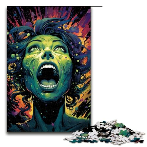 1000-teiliges Puzzle für Erwachsene farbenfrohes psychedelisches grünes Hexen-Puzzle praktisches Spiel 1000 Teile (75 x 50 cm) von mowenbingpeng