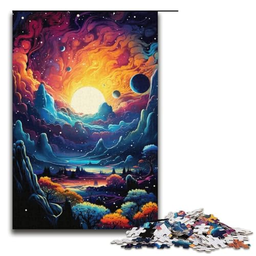 1000-teiliges Puzzle für Erwachsene farbenfrohes und psychedelisches Universum Holzpuzzle Lernspiel für Erwachsene Herausforderungsspielzeug 1000 Teile (38 x 26 cm) von mowenbingpeng