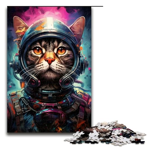 1000-teiliges Puzzle für Erwachsene farbiges Astronauten-Katzen-Puzzlespiel perfekte Dekoration für Teenager ab 14 Jahren 1000 Teile (75 x 50 cm) von mowenbingpeng
