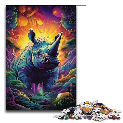 1000-teiliges Puzzle für Erwachsene farbiges Nashorn-Puzzle für Lernspiele Herausforderung Spielzeug Kunstwerk Geschenk 1000 Teile (38 x 26 cm) von mowenbingpeng