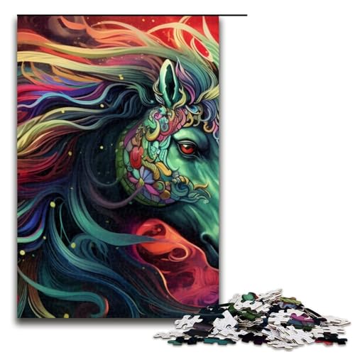1000-teiliges Puzzle für Erwachsene psychedelische farbige Pferde Puzzle Hands-on-Spiel 1000 Teile (75 x 50 cm) von mowenbingpeng