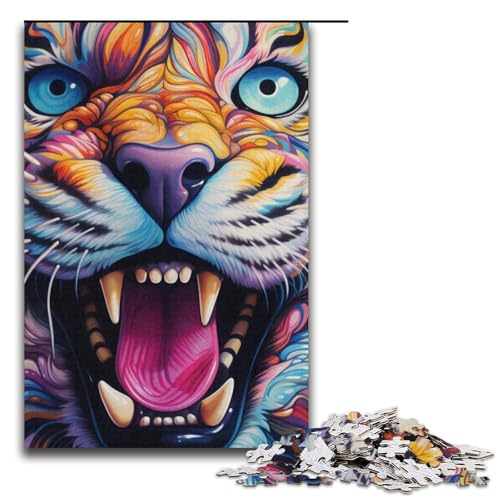 1000-teiliges Puzzle für Erwachsene psychedelisches Tier-Tiger-Puzzle für Lernspiele Herausforderung Spielzeug Kunstwerk Geschenk 1000 Teile (38 x 26 cm) von mowenbingpeng