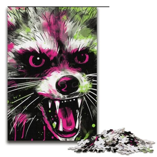 1000-teiliges Puzzle für Erwachsene psychedelisches Tier-Waschbär-Spiel Puzzles ganze Familie 1000 Teile (38 x 26 cm) von mowenbingpeng