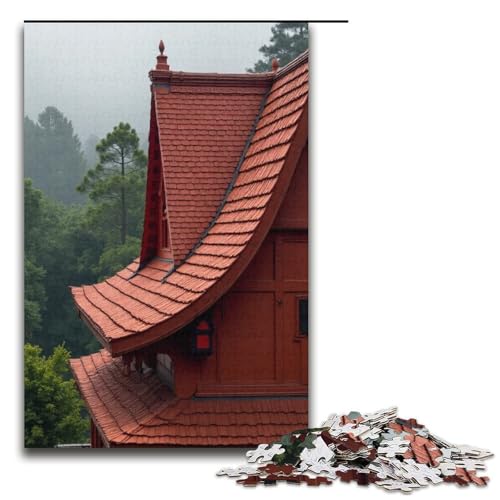 1000-teiliges Puzzle für Erwachsene rotes Dach und grüne Ziegel Puzzle für Erwachsene Holzpuzzle anspruchsvolles Spiel 1000 Teile (38 x 26 cm) von mowenbingpeng