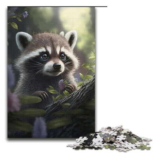 1000-teiliges Puzzle für Erwachsene süßer Waschbär Lernspiel Herausforderung Spielzeug Kunstwerk Geschenk 1000 Teile (38 x 26 cm) von mowenbingpeng