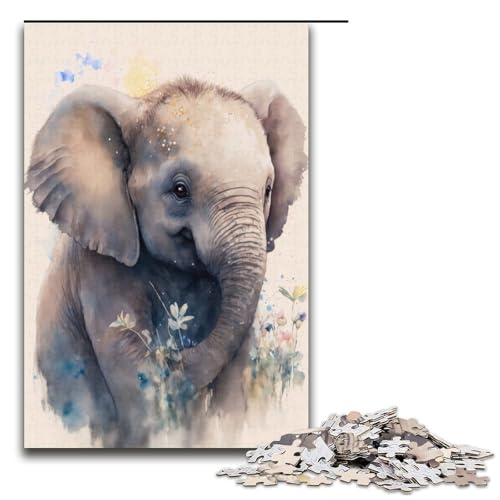 1000-teiliges Puzzle für Erwachsene süßes Elefantenbaby-Puzzle für Lernspiele Herausforderung Spielzeug Kunstwerk Geschenk 1000 PCS (38 x 26 cm) von mowenbingpeng