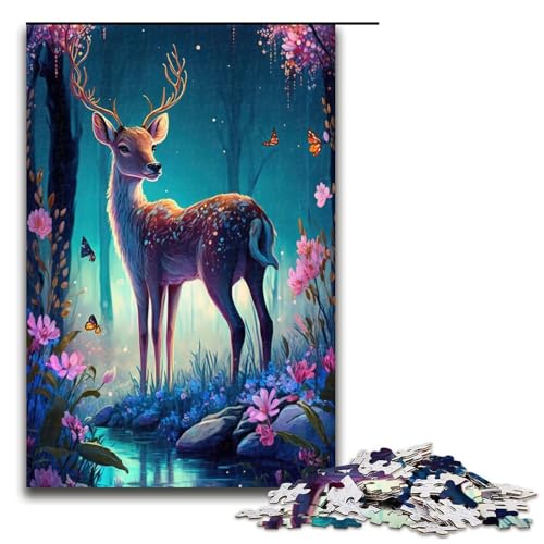 1000-teiliges Puzzle für Erwachsene süßes Hirsch-Blumen-Puzzle für Kinder Holzpuzzle Lernspiel für Erwachsene 1000 Teile (75 x 50 cm) von mowenbingpeng