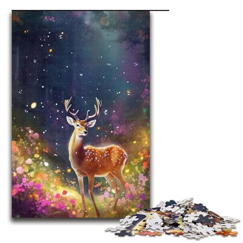1000-teiliges Puzzle für Erwachsene süßes Hirsch-Blumen-Puzzle praktisches Spiel 1000 Teile (75 x 50 cm) von mowenbingpeng