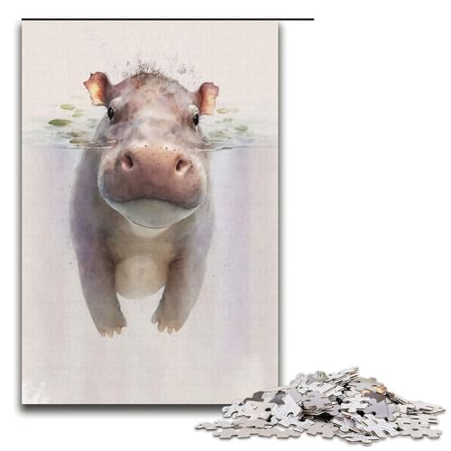 1000-teiliges Puzzle für Erwachsene süßes Nilpferd-Baby-Mal-Puzzlespiel perfekte Dekoration für Teenager ab 14 Jahren 1000 Teile (38 x 26 cm) von mowenbingpeng